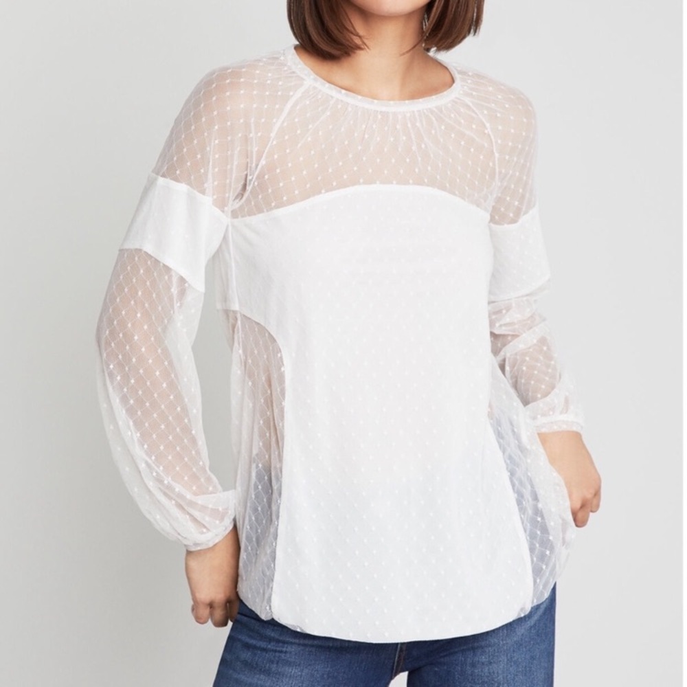 BCBGMaxAzria Sheer White Blouse